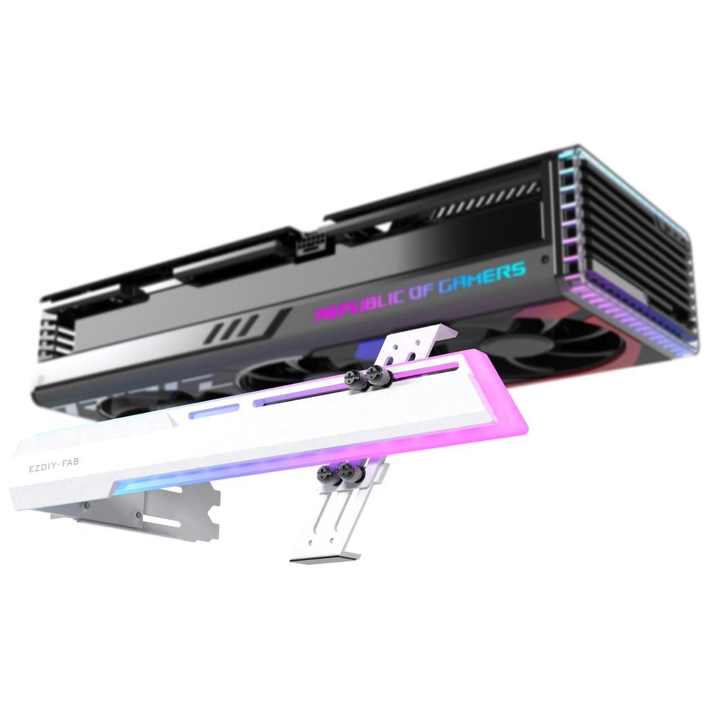 EZDIY-FAB Graphics Card Bracket, GPU Holder, Universal Video Card Holder, 5V 3-pin ARGB Sync, Extendable Bracket - White