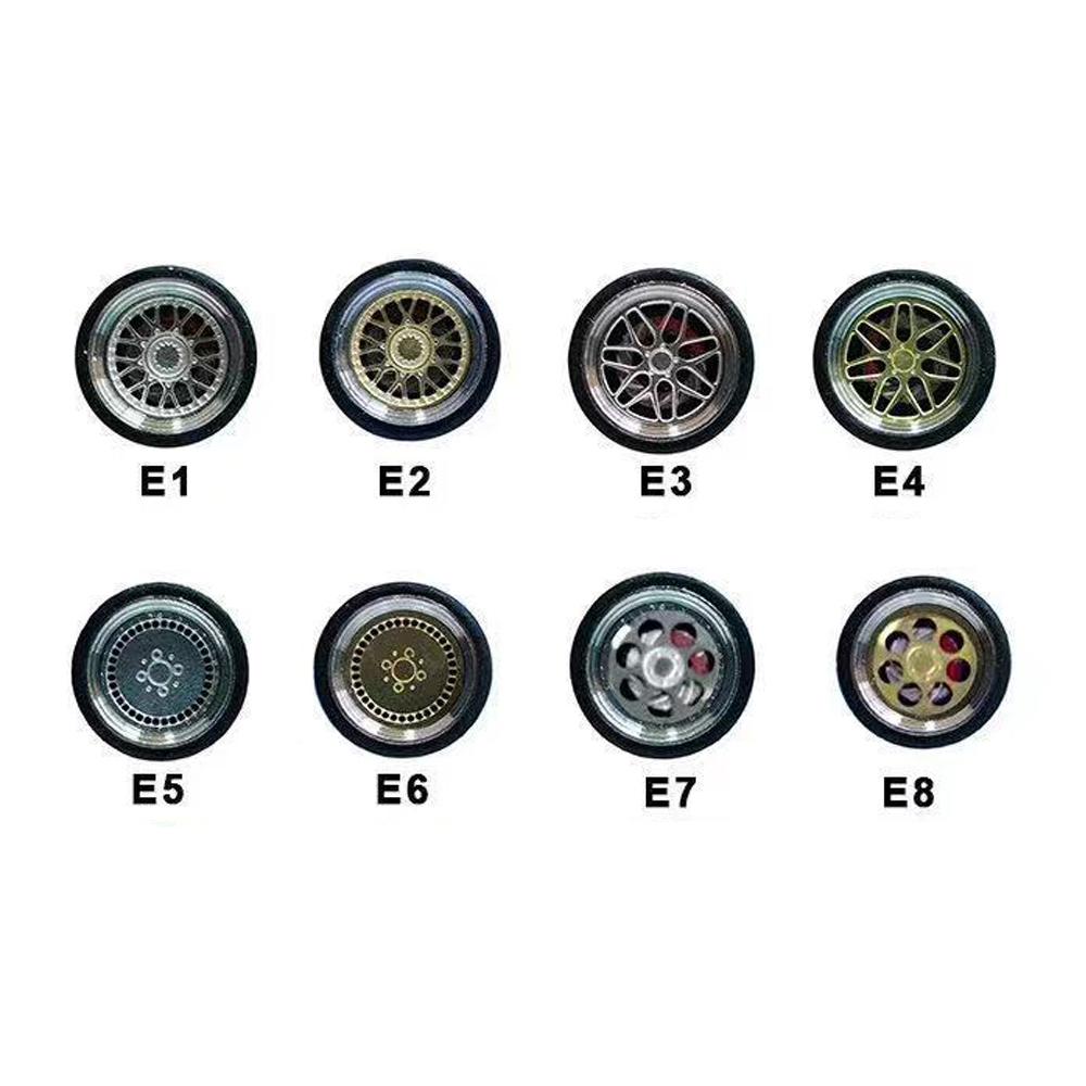 4Pcs/Set 1/64 Diecast Model Car Alloy Rubber Wheel & Tire Set Accessory Replacement Spare Parts