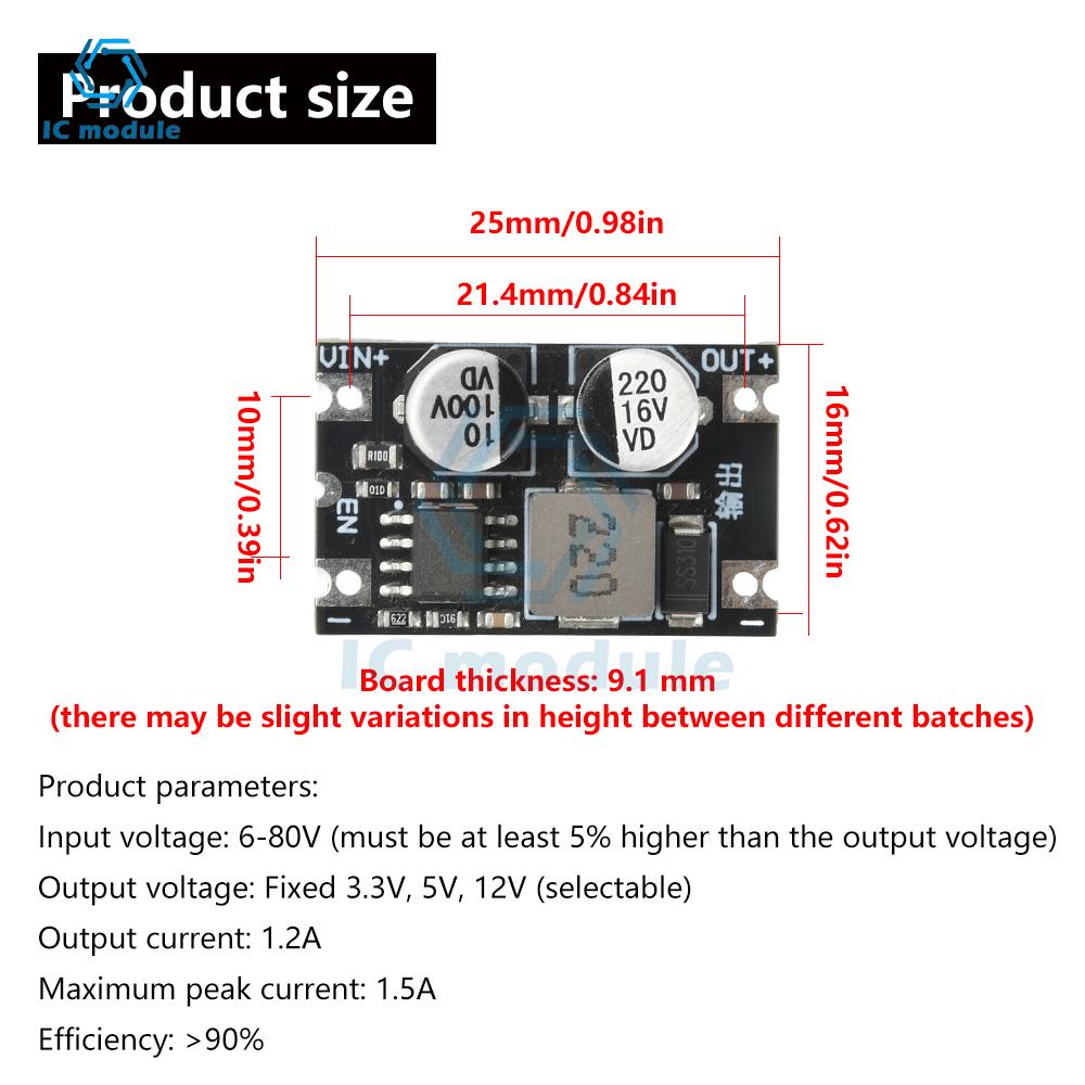 DC-DC Buck-Modul DC 6-80V auf 3,3V 5V 12V 1,2A Hohe Leistung DC-Netzteilmodul Geringe Welligkeit Step-Down-Wandlerplatine