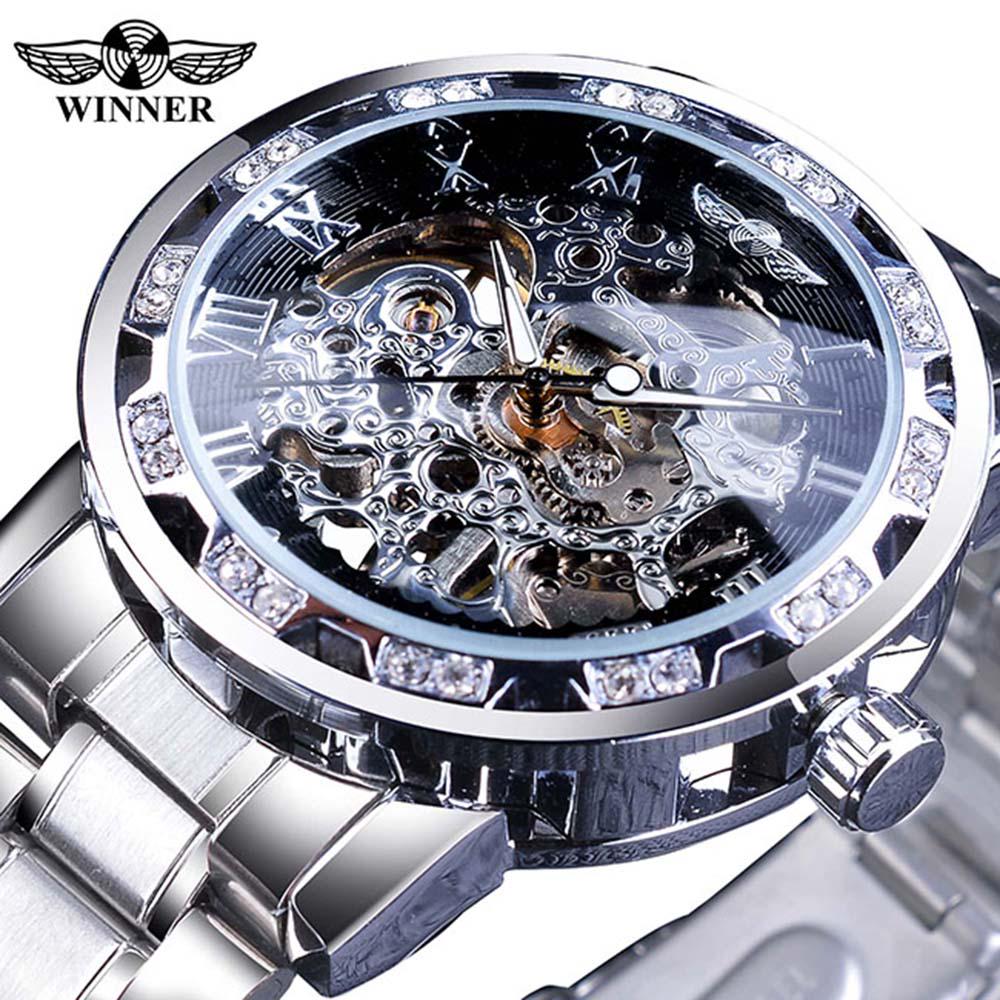 WINNER Transparent Mode Leuchtende Getriebe Bewegung Royal Design Männer Top Marke Luxus Männliche Mechanische Skeleton Armbanduhr