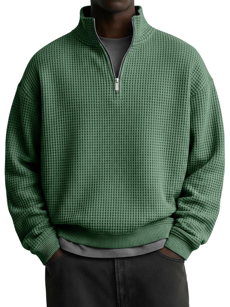 2025 EU Cross-border Men's Casual Half-Zip Hoodie | Autumn/Winter Waffle Knit Polo Shirt