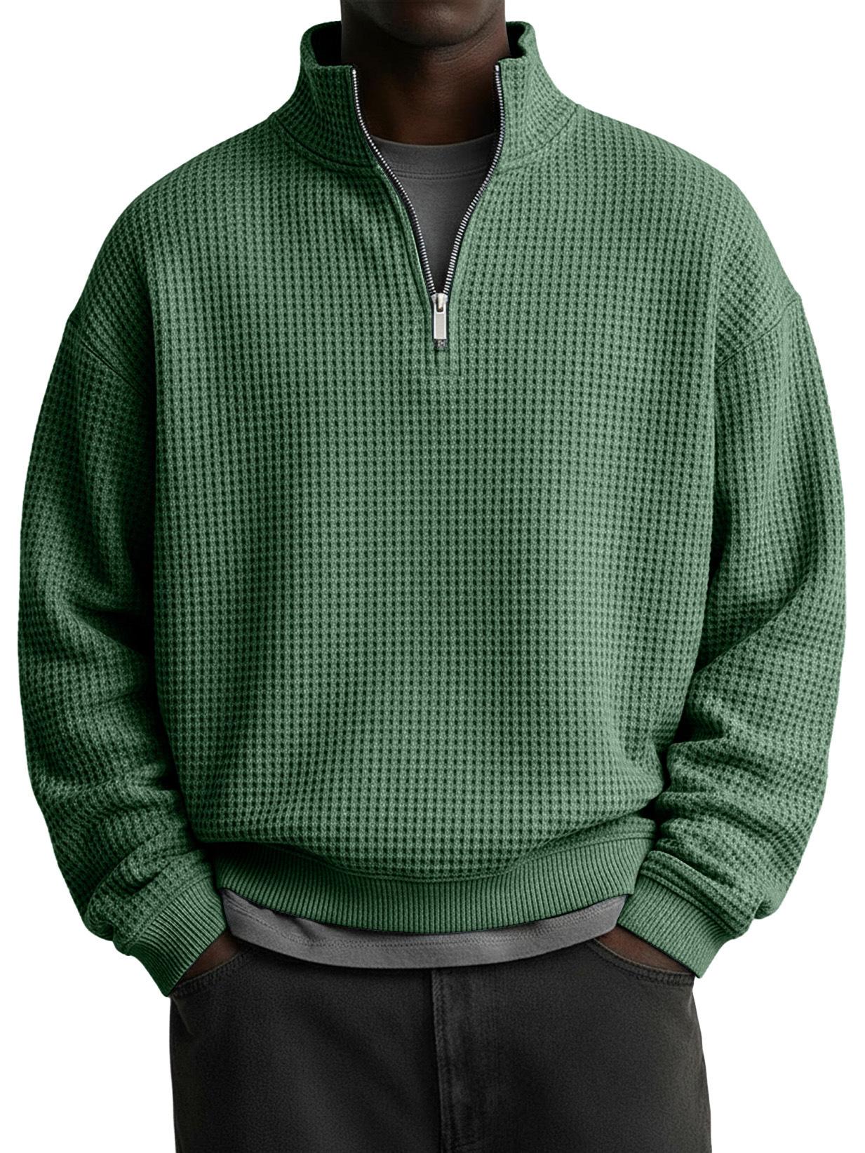 

2025 EU Cross-border Men s Casual Half-Zip Hoodie | Autumn/Winter Waffle Knit Polo Shirt 4XL армія зелений колір
