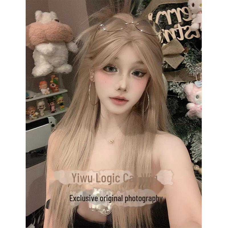 Perruque longue et lisse en dentelle grise et dorée Lolita – Style coréen pour un usage quotidien