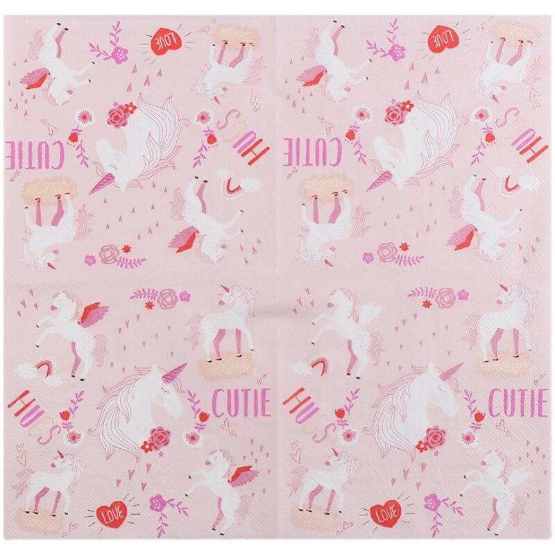 Disposable Party Napkin Double Layer 20 Pieces/Pack Pink Unicorn Pattern