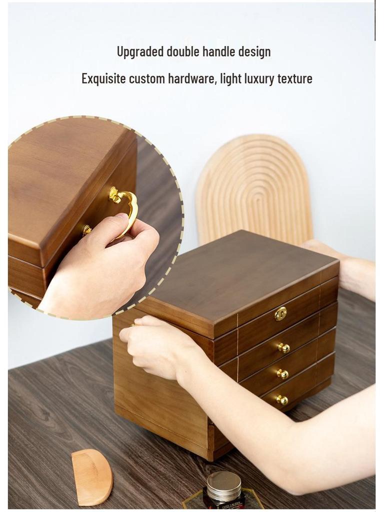 Exquisite Vintage Solid Wood Jewelry Box with Lock for Necklaces, Earrings, and Rings