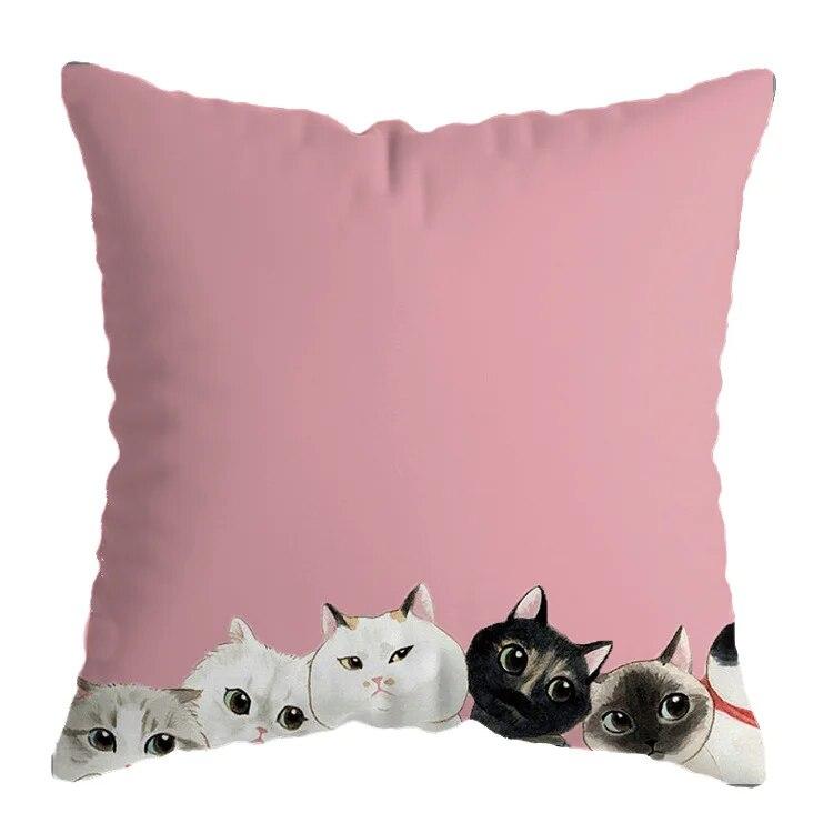 Kawaii Cat Pillowcase Home Pink White Square Decorative  Pillow Room Aesthetics Sofa Bed Chair