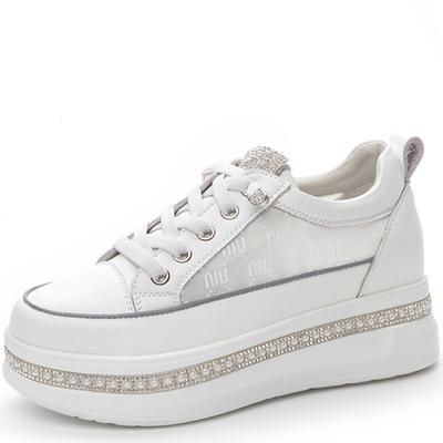 6cm NOUVEAU Cuir Véritable Plateforme Compensée Mode Femmes Printemps Été Automne Baskets Chunky Chaussures Respirantes Vulcanisées Confortables 34-39