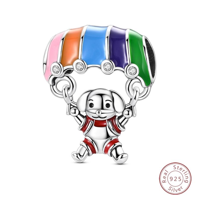S925 Silver Birthday Bear Lucky Cat Elephant Family Firefly Charms Beads Fit 3mm Bracelets DIY Fine Jewelry