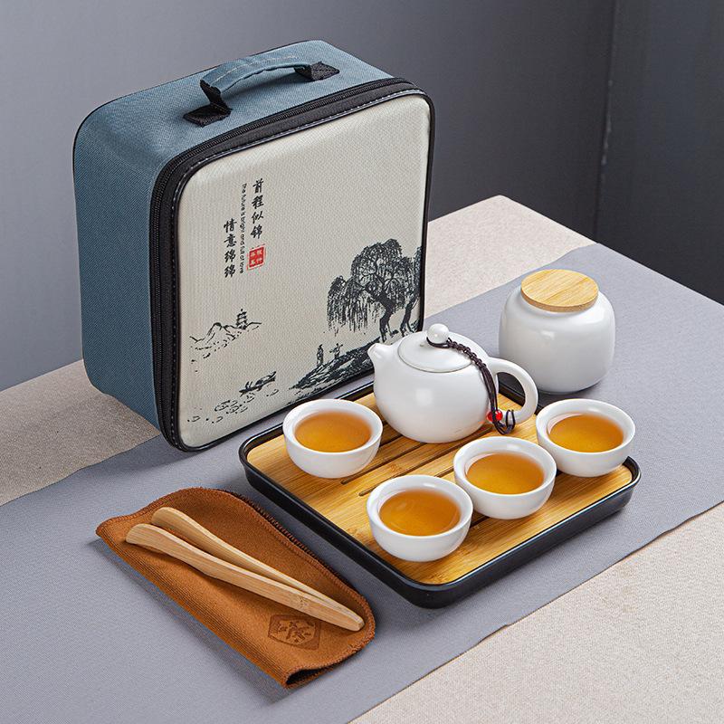 Portable ceramic Xishi pot travel kung fu tea set real estate souvenir