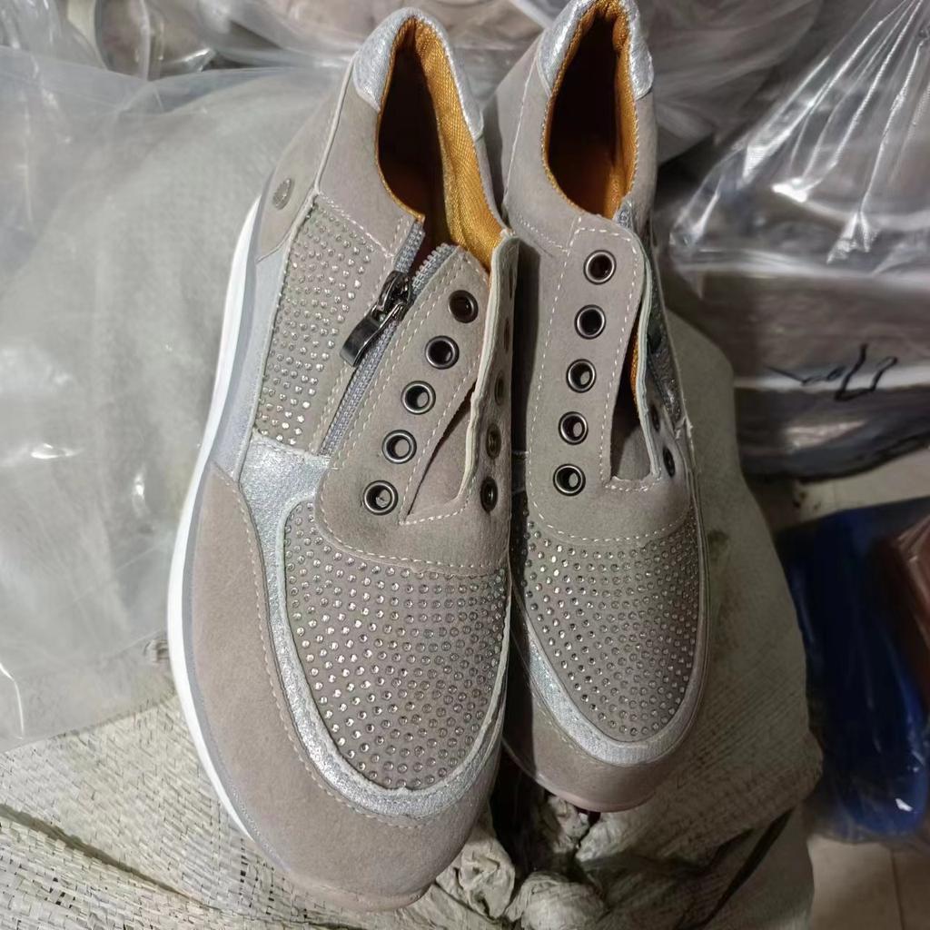 Große Größe Strass Schnürer Casual Damen Muffinsohle Einzelne Schuhe Overalls Runde Zehenpartie Mittlerer Absatz Reißverschlussschuhe