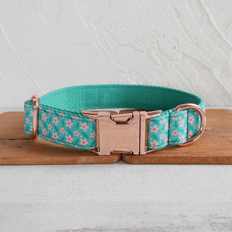MUTTCO Grass Green Star Flower Dog Collar & Leash Set with Rose Gold Buckle L