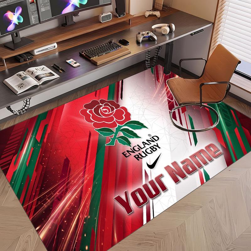 Custom Rug England Rugby Pattern Print Name Text Soft Non‑Slip Floor Carpet for Home Indoor Decoration