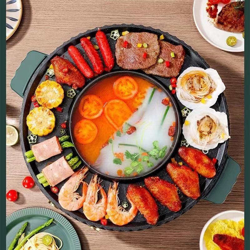 Korejský nepřilnavý elektrický multifunkční horký hrnec a grilovací pánev v jednom