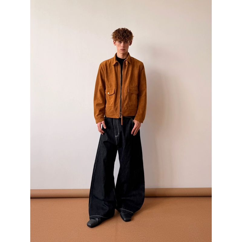 Cabbage Coke American Retro Lapel Barn Style Casual Retro Workwear Commuter Suede Jacket for Men and Women