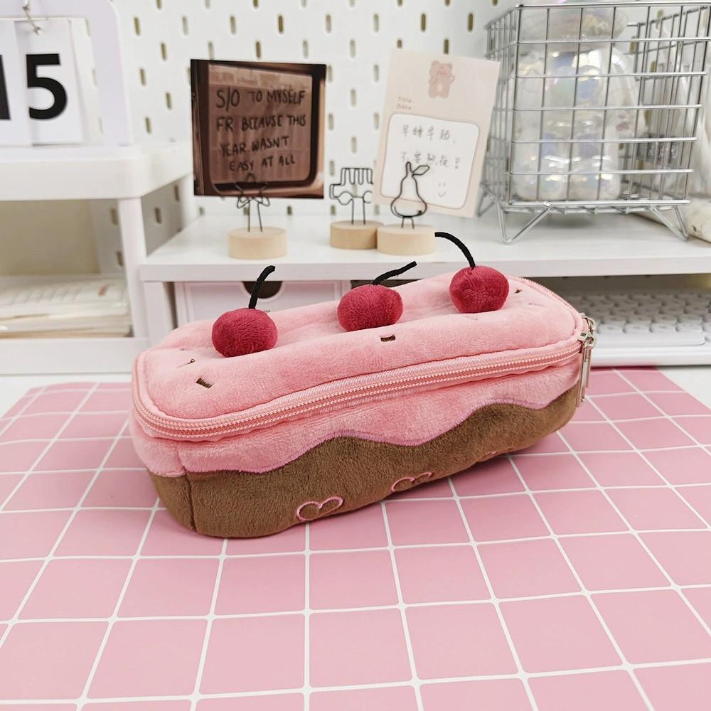 Cute Plush Cherry Cake Pencil Bag Girls Ins Style Exquisite Pen Storage Case Large Capacity Student High-value Stationery Boxes