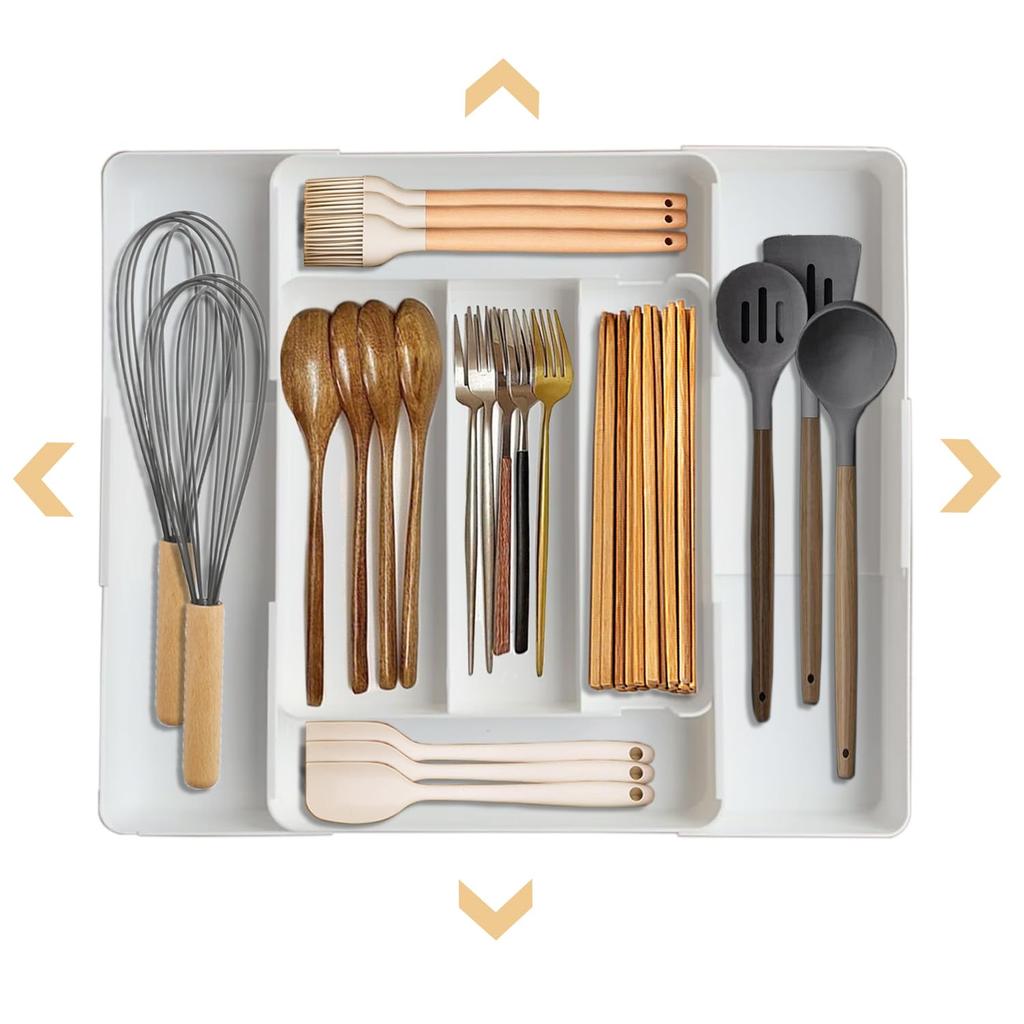 ZATAO Cutlery Sliding Cutlery X X and Small Drawer Easy To Removable Kitchen Drawer Case, 4-Sided Expandable, Storage, Approx. W27-51 D27-51 H5,