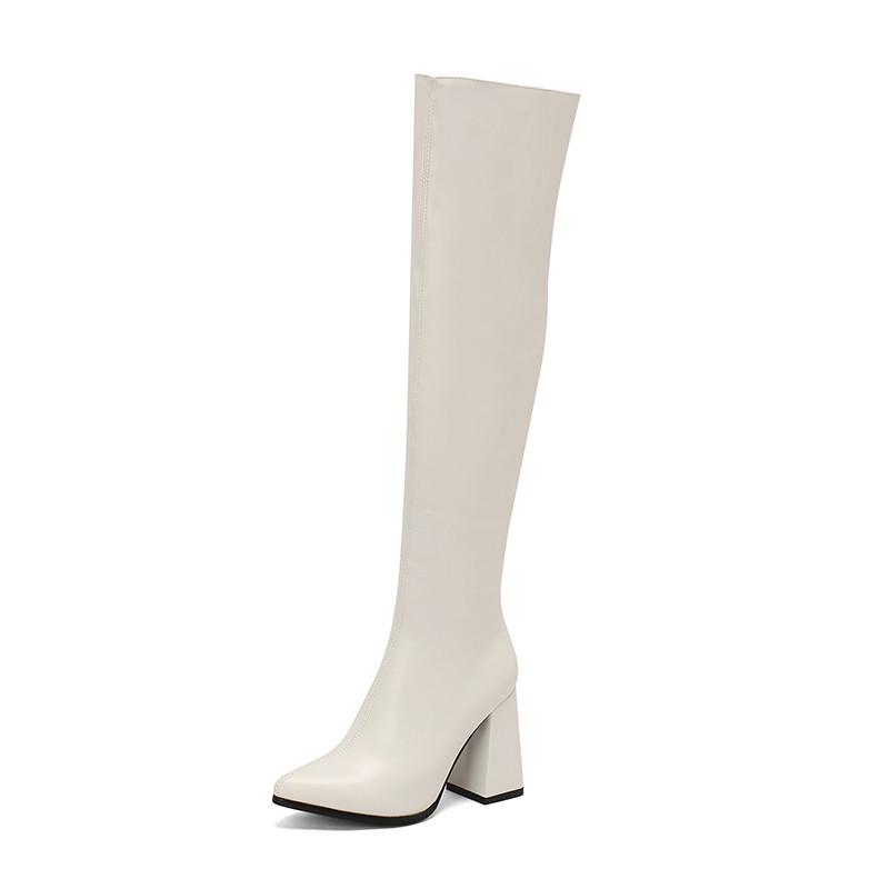 Women's High Heel Boots Autumn and Winter New Simple Everything with Solid Color Thick Heel Large Size Over the Knee Boots