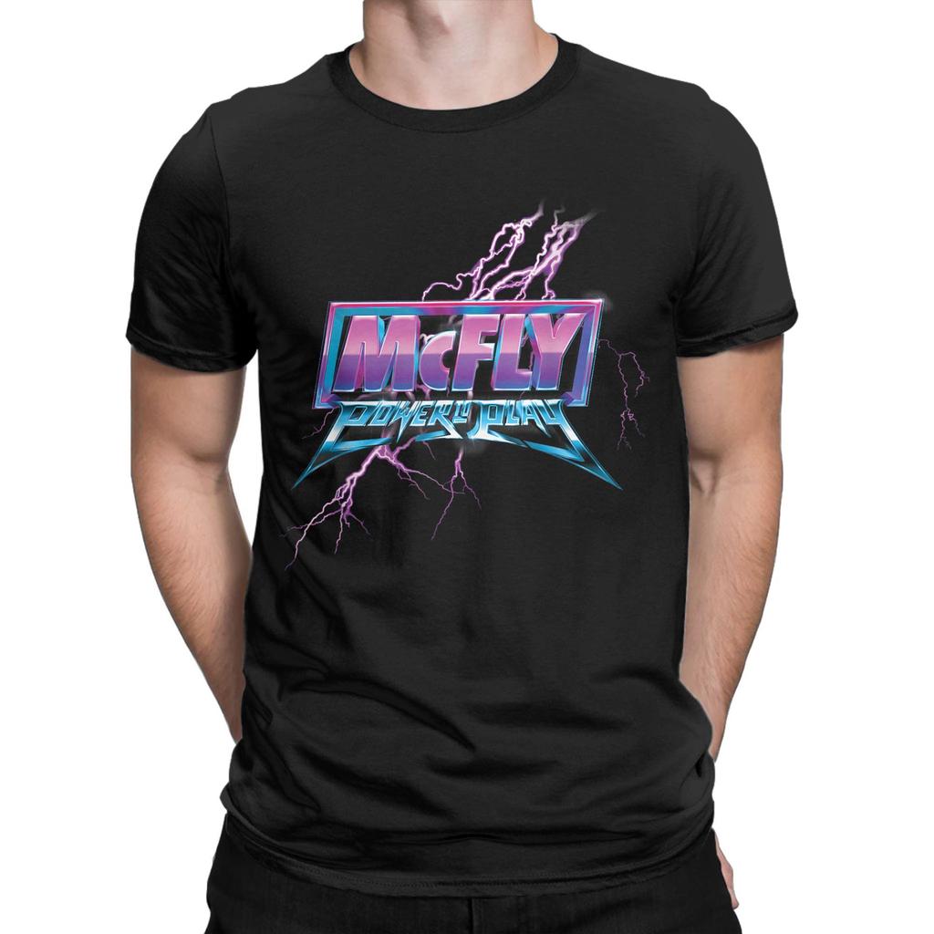 Men's T-Shirt McFly Power To Play Logo Awesome 100% Cotton Tee Shirt Short Sleeve Pop Rock T Shirt O Neck Clothing Plus Size