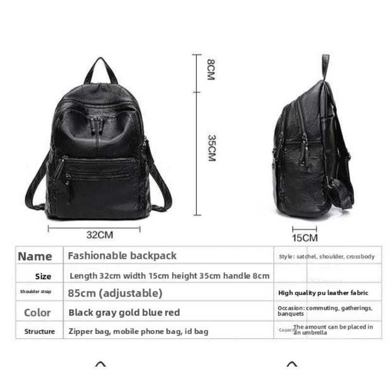 NIGEDU Damen-Rucksack aus weichem PU-Leder, Damen-Rucksack mit großem Fassungsvermögen, Schwarz, lässige Schultasche, Reisetasche, Tagesrucksack, Mochila