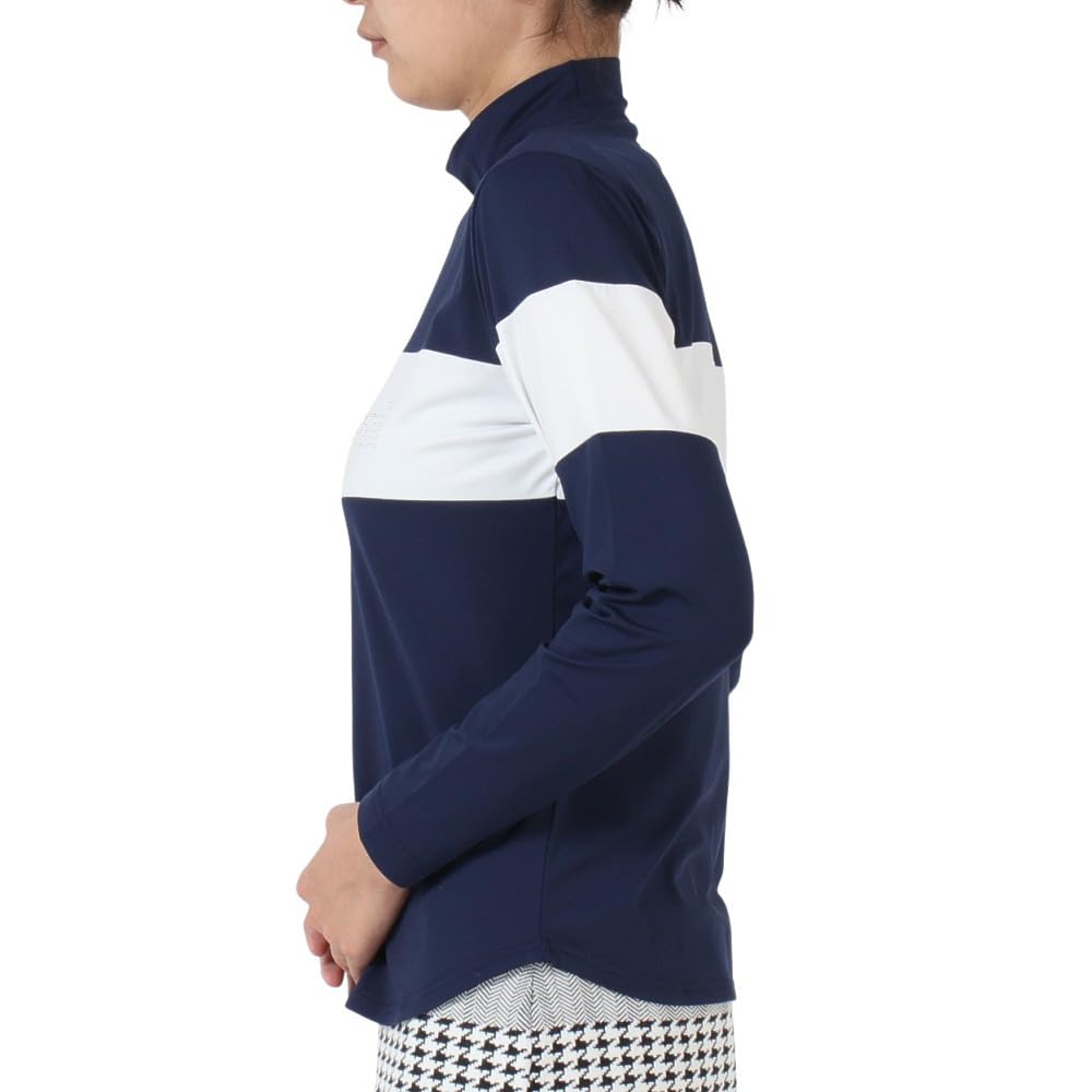 Admiral Golf ADLA459 Women's Classic Fleece-Lined Metal Logo Long Sleeve Mock Shirt, Navy
