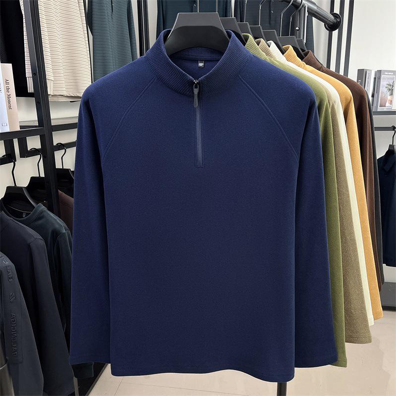 Men's Double-Sided German Fleece Hoodie with Half-High Collar, Zipper, Autumn/Winter Fashionable Outerwear.