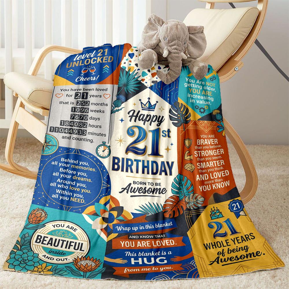21st Birthday Celebration Blanket Soft Warm Cozy Suitable for Seaside Couch Chair for All Seasons Digital Print