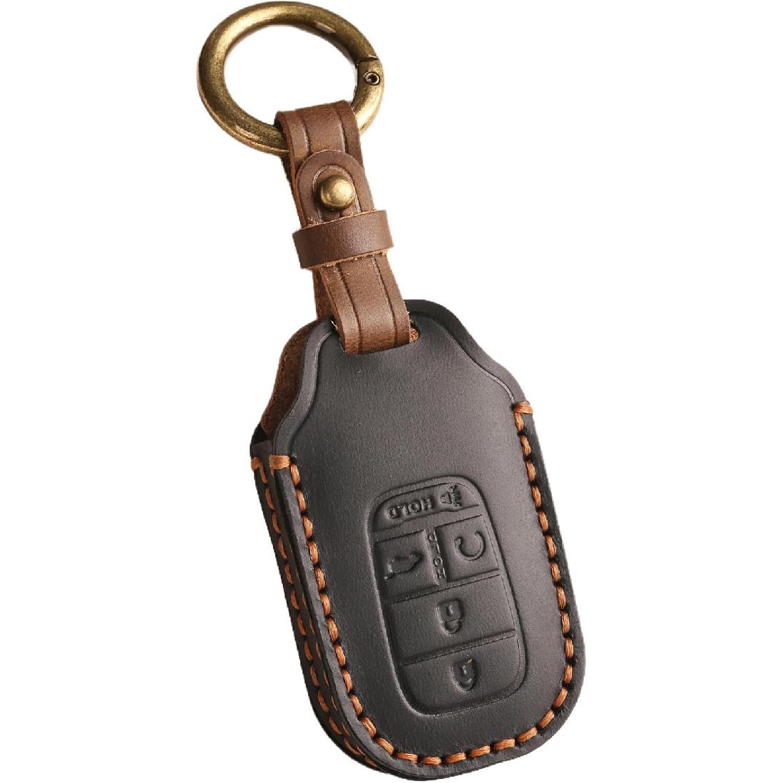 Vintage Leather 5-Button Key Fob Cover Case for Honda Civic Accord CRV HRV Pilot  2024 2025 2026, Handmade Crazy Horse Leather, Black 4-Button чёрный