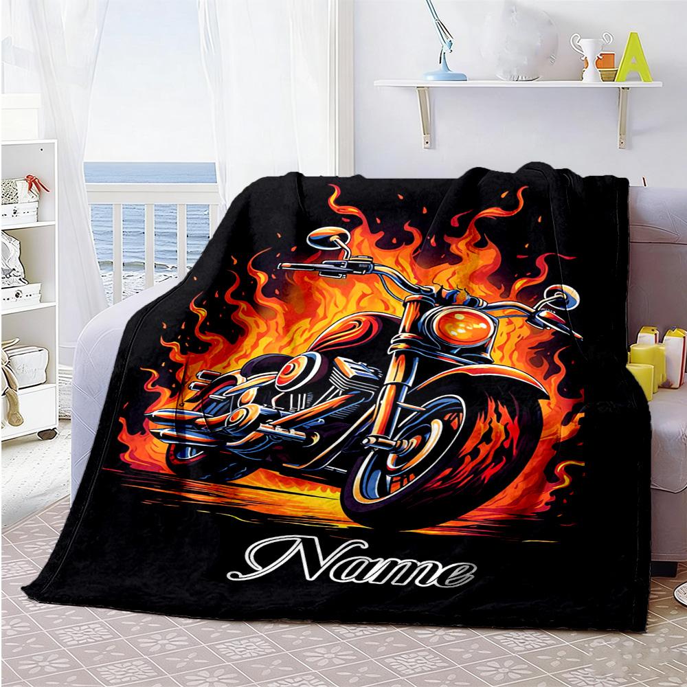 Motorcycle Customize Your Name Blanket Lightweight Customizable Blanket Warmthful Decor Great for Couch Chair Nap Livingroom Ideal for All Seasons