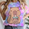 Tie Dye Tier Grafik Liebhaber Geschenk Shirt T-Shirt Capybara Kawaii Cartoon T-Shirts Rundhals Freizeit Sommer Trinken Oberteile