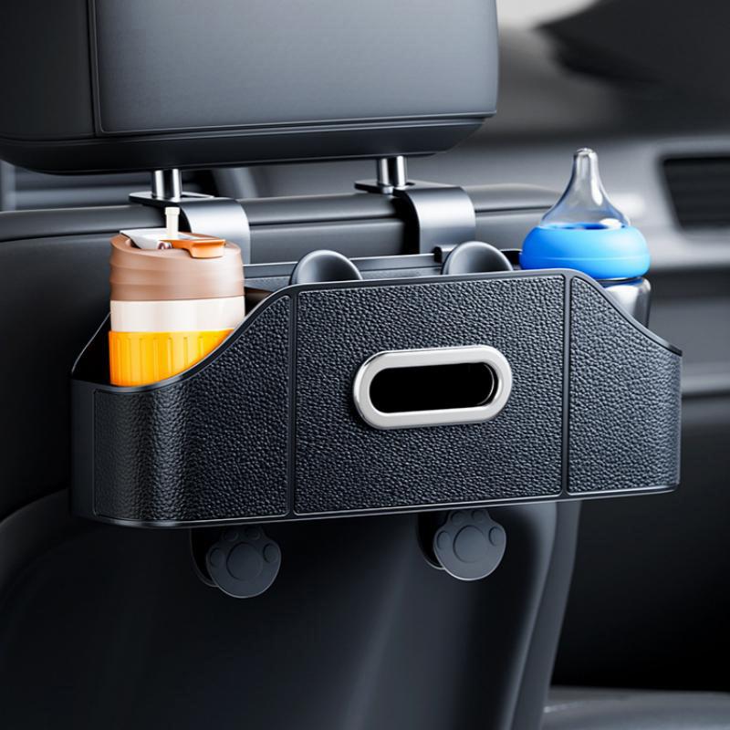 Multifunctional Car Back Seat Storage Organizer Scratch-Resistant Tissue Box With 2 Cup Holders Universal Stowing Space Tidying
