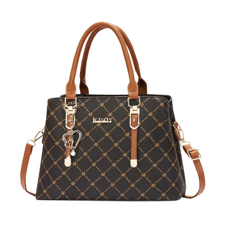 Trendy Khaki And Brown Shoulder Bag For Women Vintage Fashion Handbag With Zipper Closure