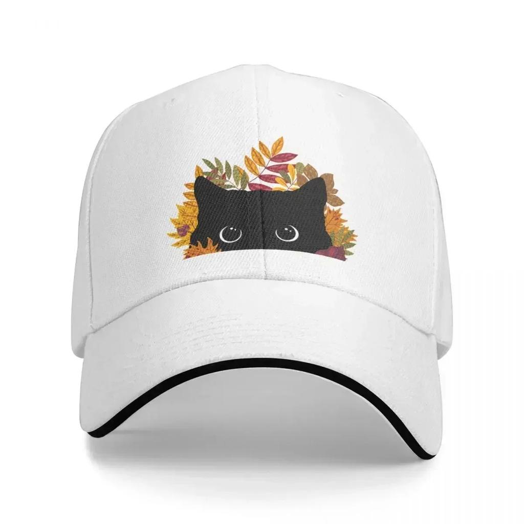 Black Cat Peeking Spying Autumn Fall Cap Baseball Cap Beach Hat Hip Hop Ball Cap Unisex Hats Womens