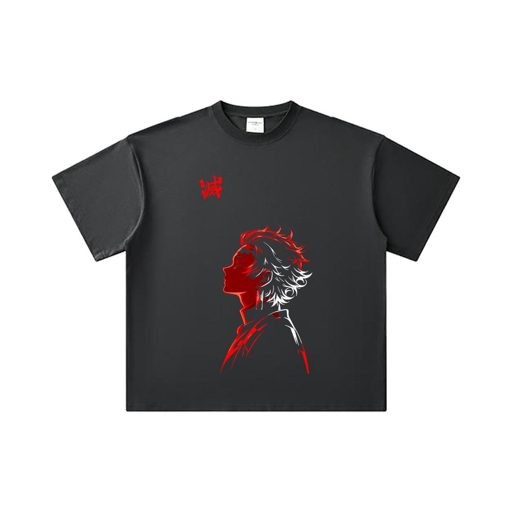 260 GSM Double Yarn 32 Count 100% Cotton Demon Slayer V108 Tanjiro Print Unisex Heavy Cotton T Shirt