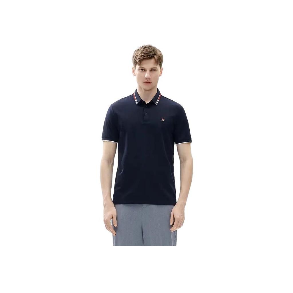 FILA Striped Knit Polo Shirt With Logo Print Men Polo Shirts Legendary-Blue F51M421101ANV