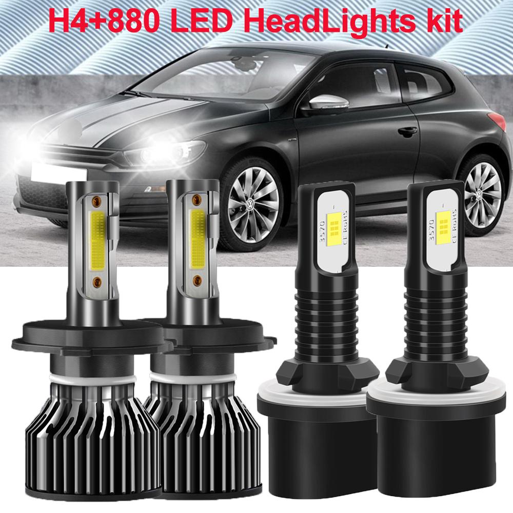 4PCS H4 +880 LED Headlight Conversion Kit High Lo Beam +Fog Light Bulb COB Chips Cooling Turbo Fan Auto Headlights