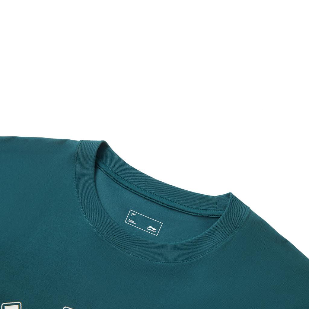 Li-Ning Comfortable Casual Minimalist Round Neck Drop Shoulder Loose Fit Short Sleeve T-Shirt Men Tops Dark-Reef-Green AHSV683-2