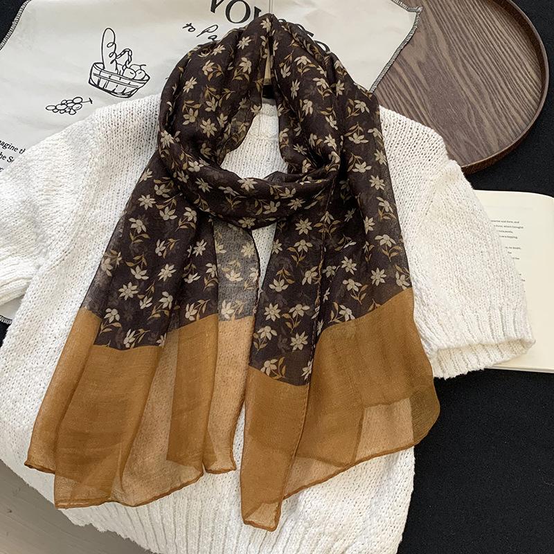 Retro Coffee Leopard Print Silk Scarf Neck Women's Thin Silk Scarf Long Strip High-end Scarf Shawl