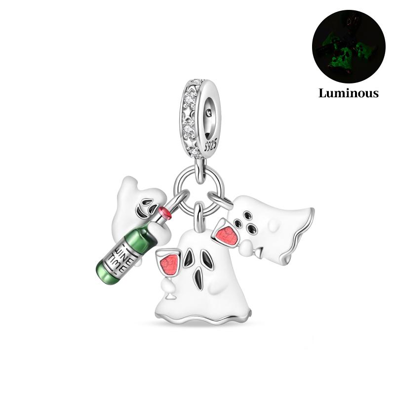 New Luminous Halloween Skull Witch Pumpkin Candy Charms Beads Fit 3Mm Original Bracelets Diy Party Jewelry