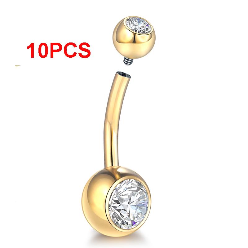 5/10Pcs G23 Titanium Belly Button Rings Navel Bar Nombril Piercing CZ Gem 6/8/10/12mm 14G Gold Color Belly Piercing Sexy Jewelry