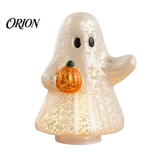 Cute Ghost Ornaments Light-Up Resin Figurine, Glowing Desktop Ornament, Warm Spooky Home Accents Light Halloween Statue for Bedroom Shelf Tabletop