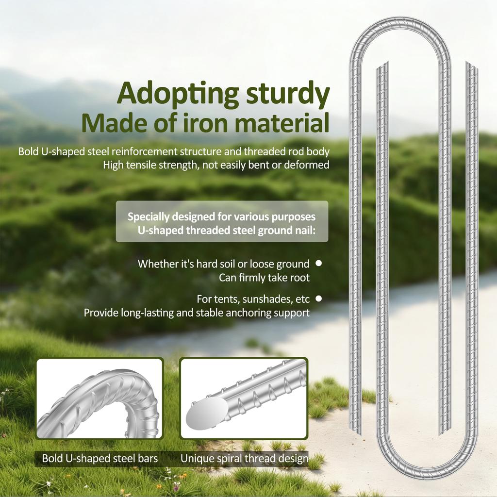 8Pcs Heavy-Duty U-Shaped Wind Stakes Ground Anchor Metal Tent Pegs Trampoline Stakes Fixed Swing Anchor Kits