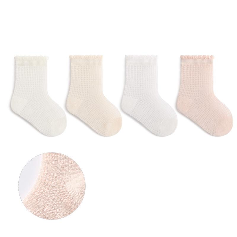 

4pairs/set Newborn Socks Summer Solid Color Cotton Infant Socks Mesh Breathable Thin Baby Socks For Boys Girls Newborn Accessories L