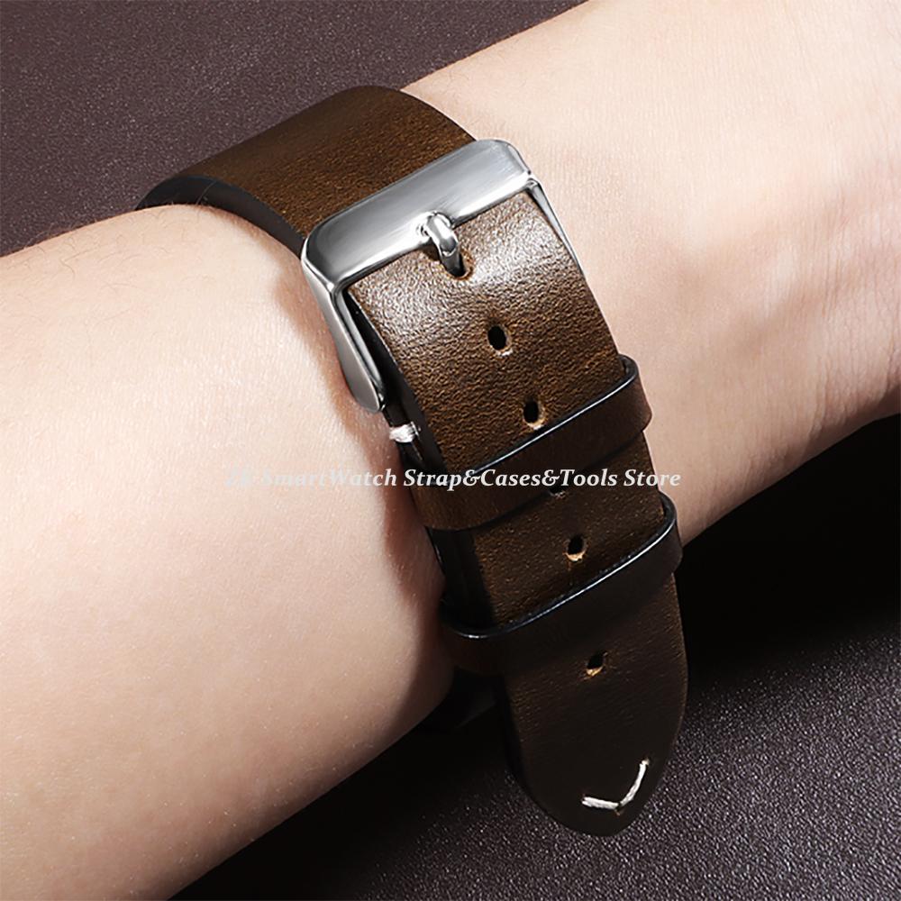 Handmade Retro Oil Wax Genuine Leather Calfskin Strap Quick Release 18mm 19mm 20mm 21mm 22mm 24mm Women Watch Band Accessories