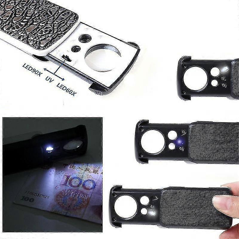 30x 60x 90x Banknote Inspection Led Light Draw Folding Antique Identification Jewelry Diamond Jade Magnifying Glass Emerald - Pjun