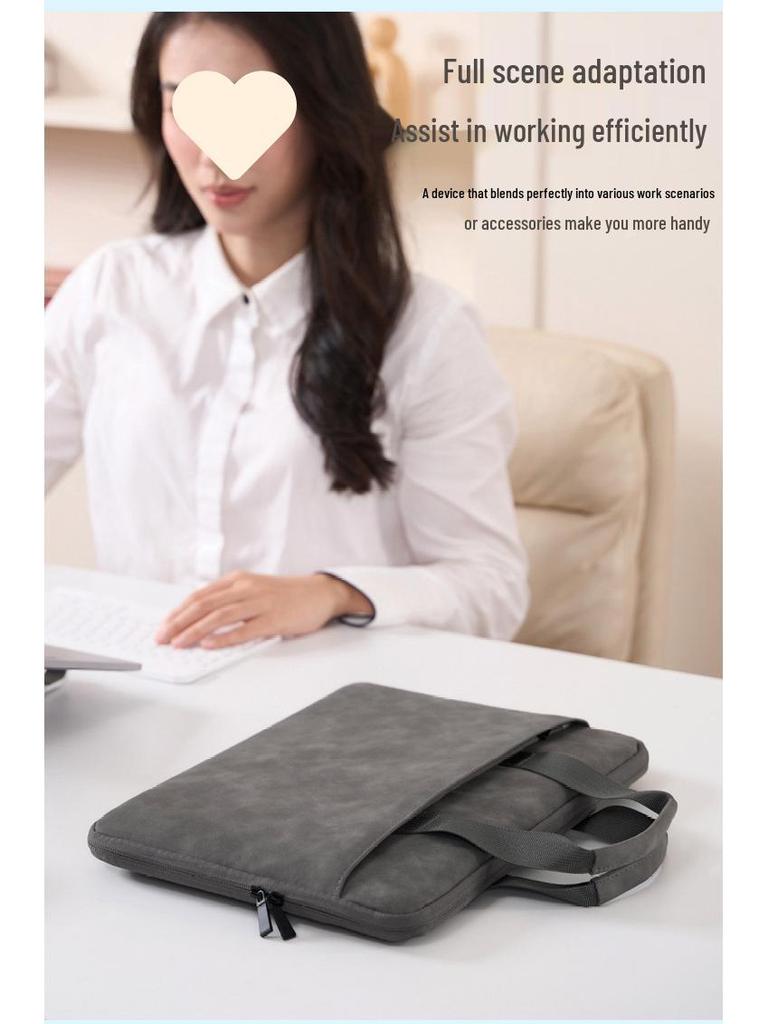 13"–16" Light Grey PU Sheepskin Laptop Bag: Delicate Touch, Splash-Proof, Shockproof.