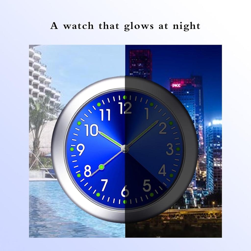 2 PCS Mini Car Clock for Dashboard, 1.5In Durable Metal Vehicle Luminous Clock with Adhesive, Universal Decorative Automotive Watch Accessories for