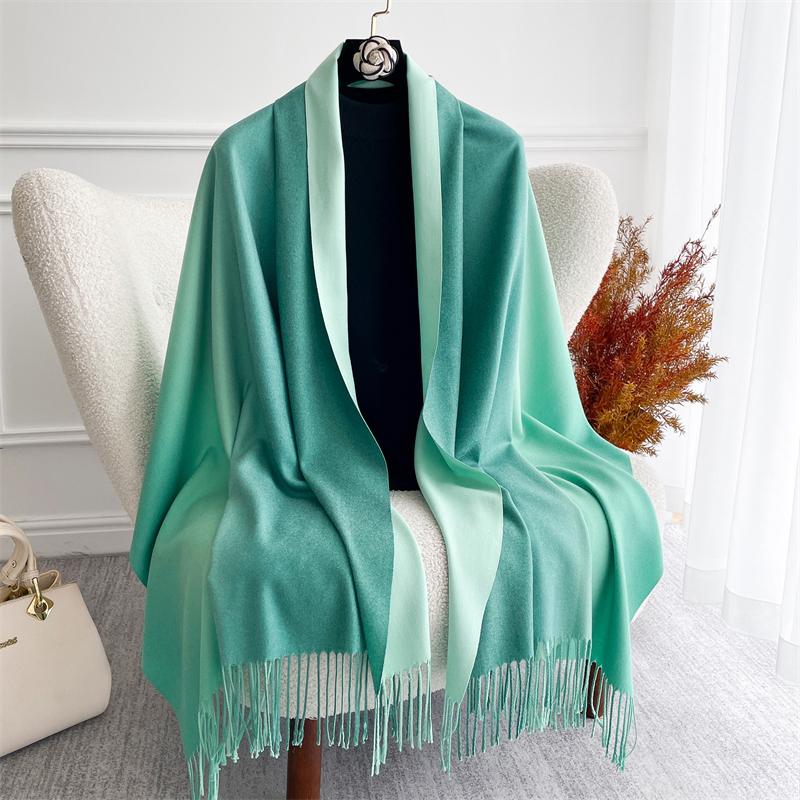Fashion Solid Cashmere Warm Scarf for Women New Design Pashmina Winter Double Color Shawl Wraps Bufanda Tassel Blanket Poncho