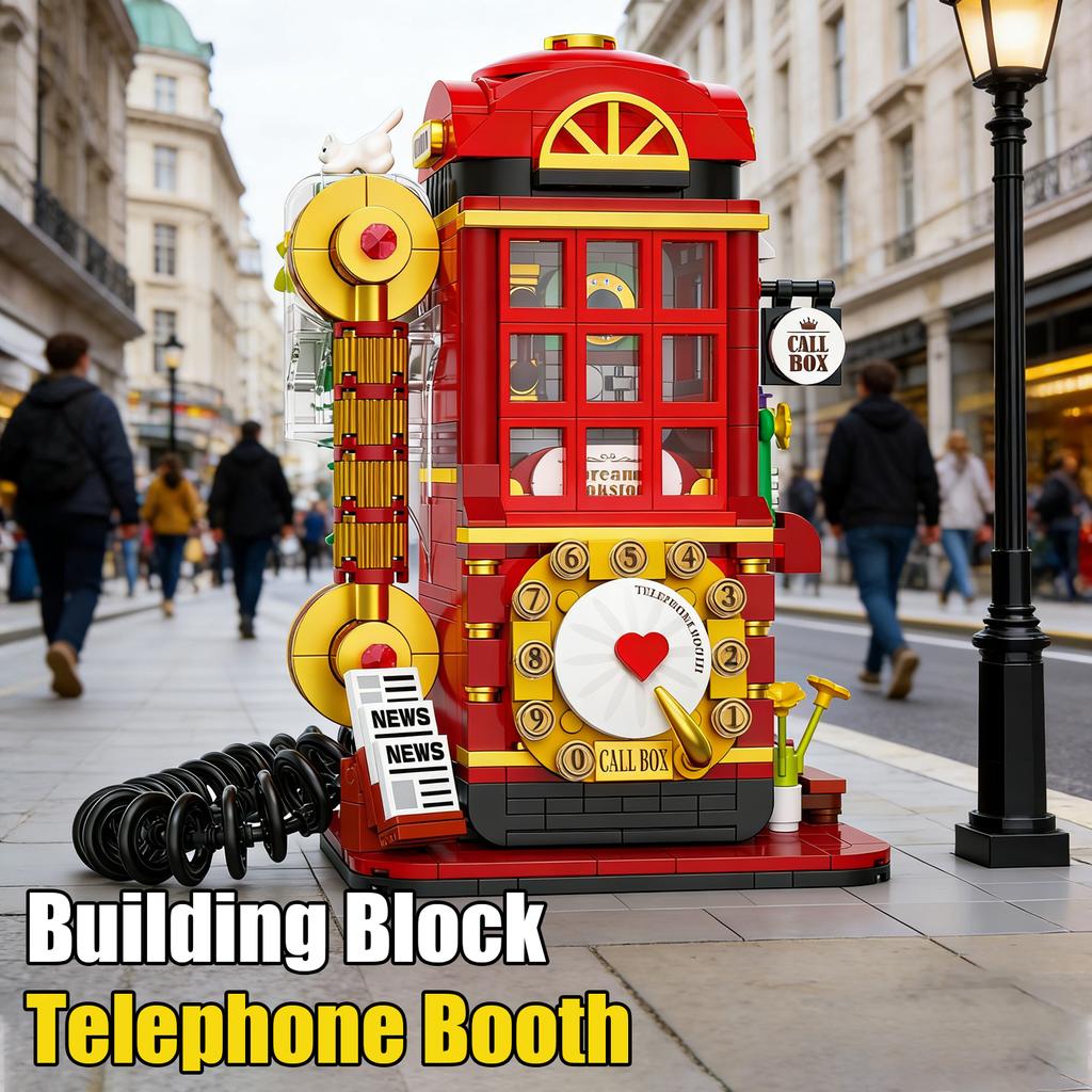 Non-Toxic Telephone Booth Building Blocks Game Machine Street View Architecture Home Decor Model Assemble Bricks Toy Gift For Kid Adult
