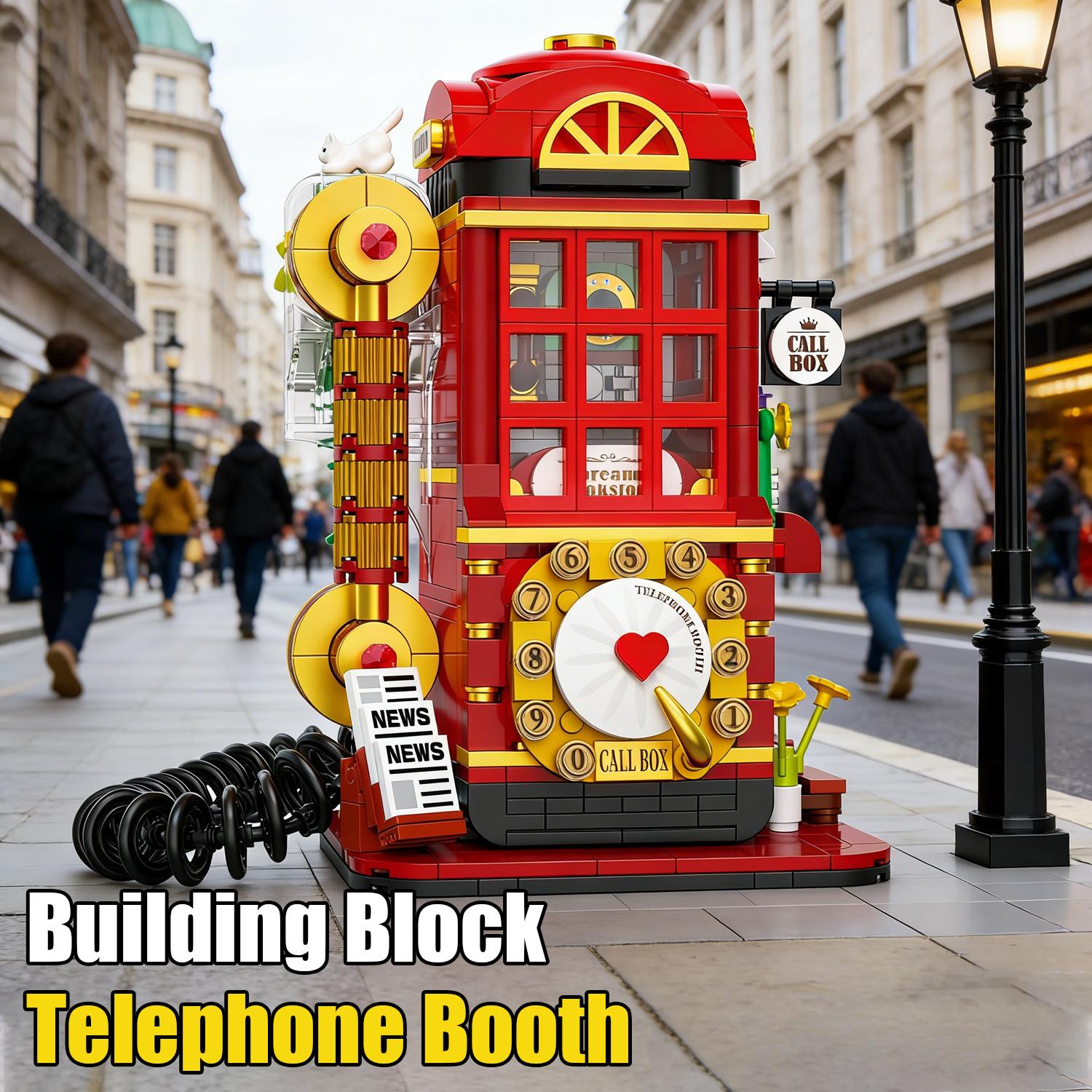 Wucifang Bags Unisex Kids Telephone Booth Building Blocks Toy Architecture Model Assemble Bricks Game Machine Street View Home Decor Gift For Kid Adult