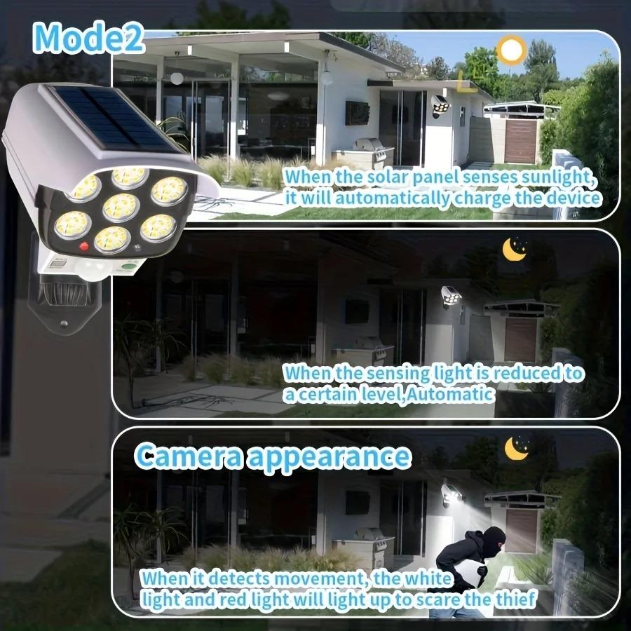 Solar Lights Outdoor With Motion Sensor Remote Controller FloodLights Wireless Dummy Decoy Fake Security Camera for Garden